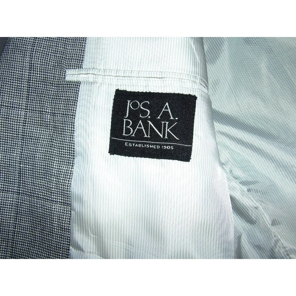 Jos. A. Bank 2 Button Wool/Linen Gray‎ Plaid Blazer Men's 44 Long